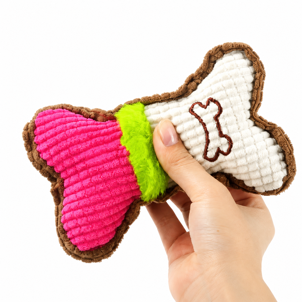 Plush Dog Squeaky Toy Bone