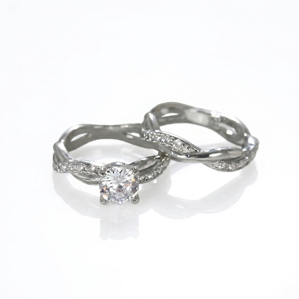 Elegant Zircon Wedding Ring Set for Women - Gold & Silver