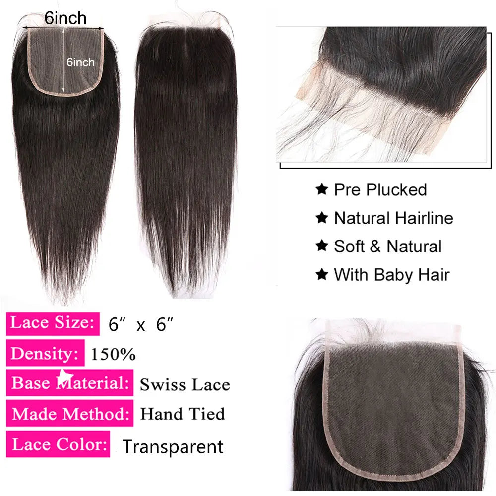 Straight Lace Closure Human Hair Extensions