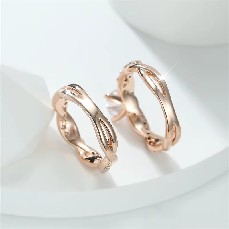 Elegant Zircon Wedding Ring Set for Women - Gold & Silver