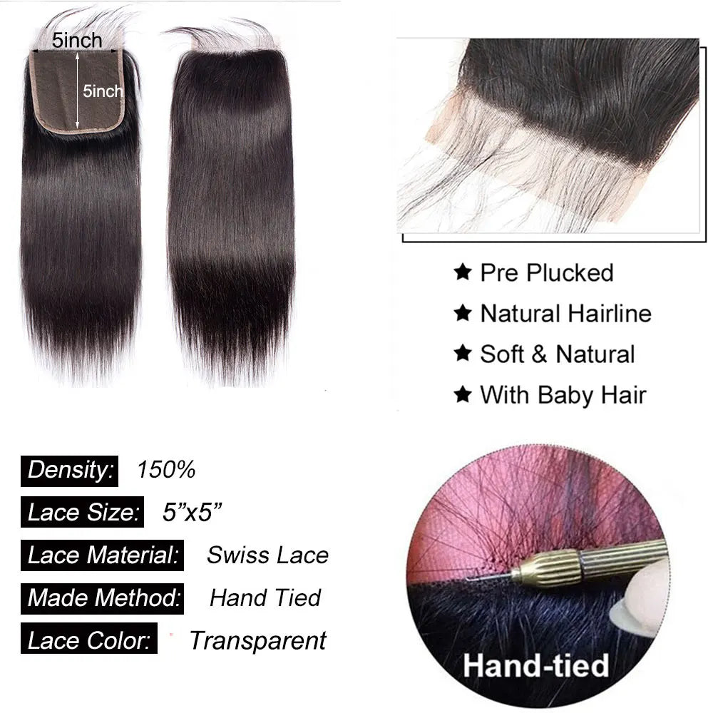 Straight Lace Closure Human Hair Extensions