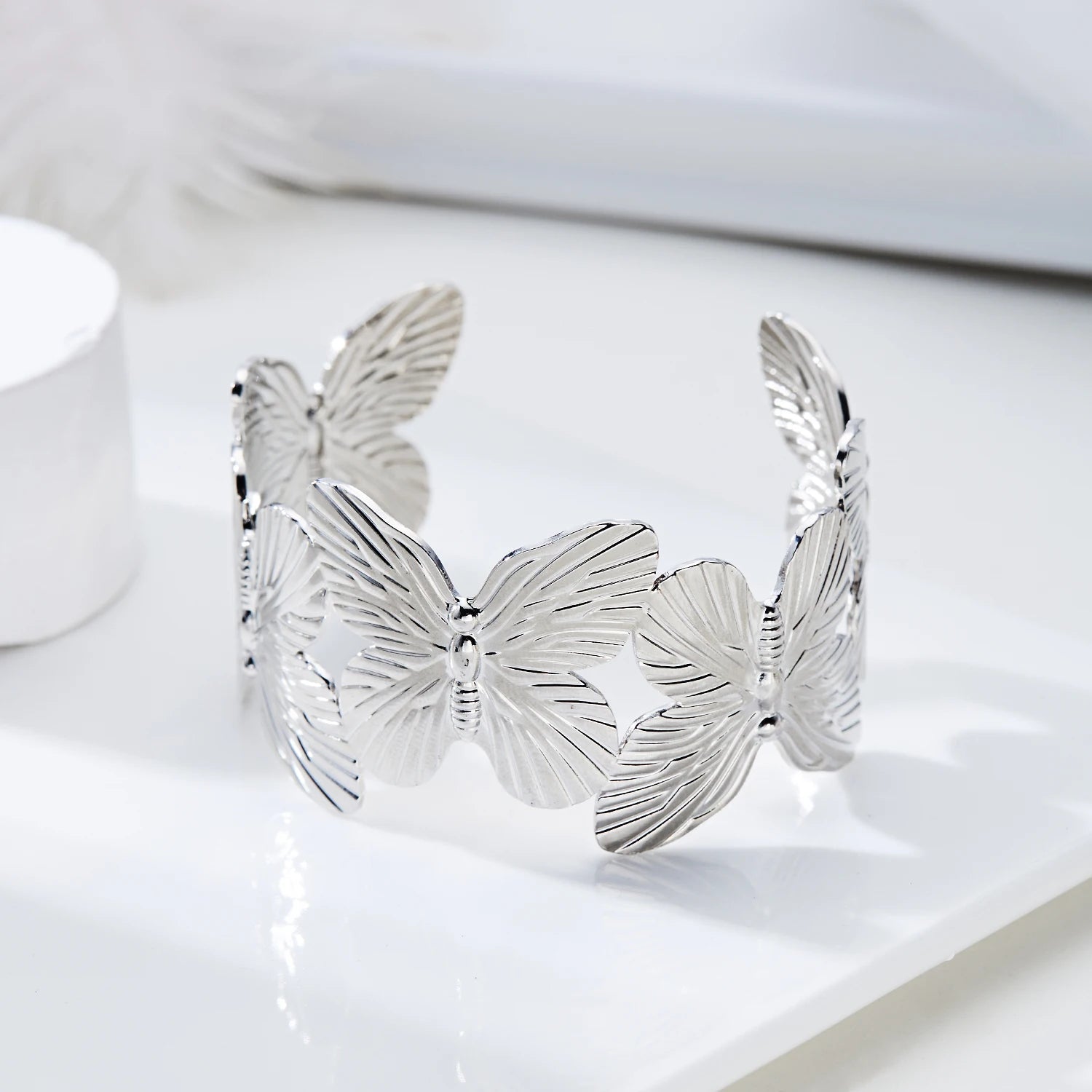 Silver Bloom Butterfly Cuff