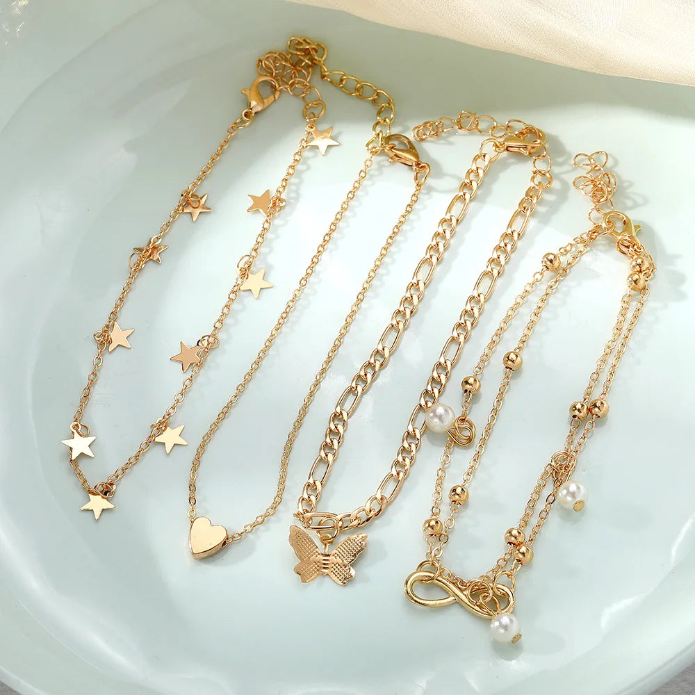 Gold Color Vintage Anklet Set