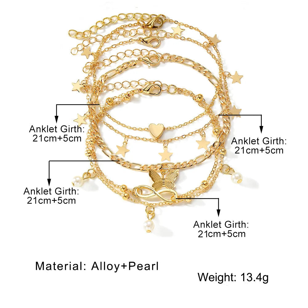Gold Color Vintage Anklet Set