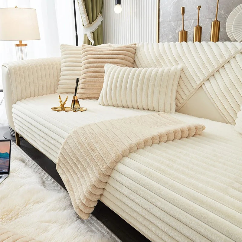 Plush Stripe Sofa Cover