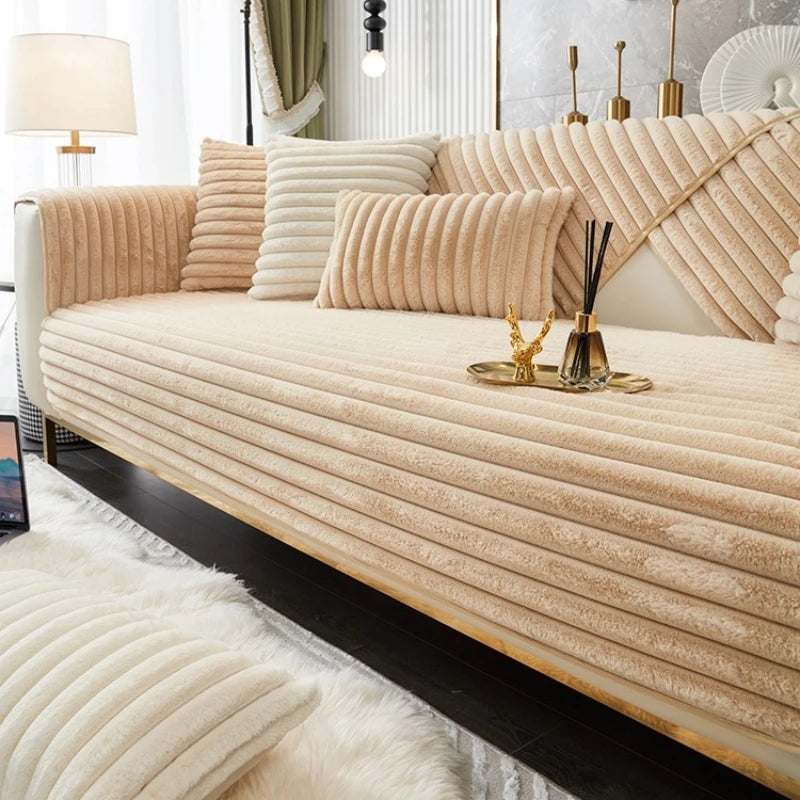 Plush Stripe Sofa Cover