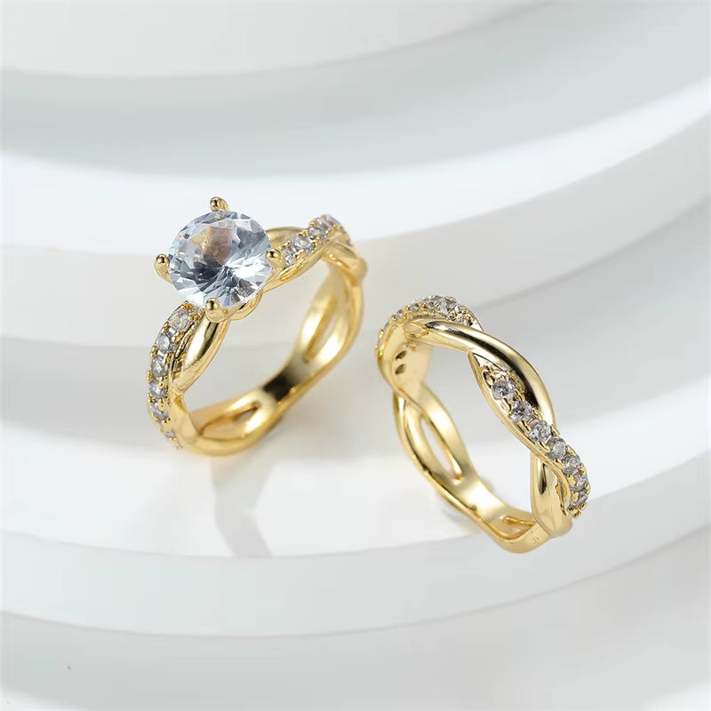 Elegant Zircon Wedding Ring Set for Women - Gold & Silver