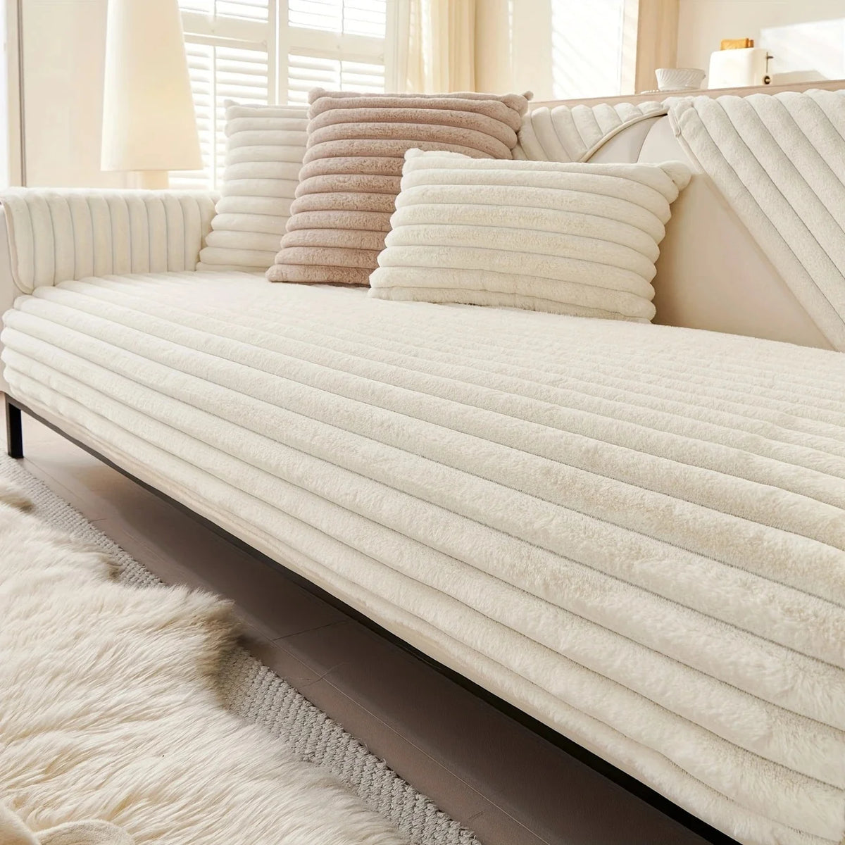 Plush Stripe Sofa Cover