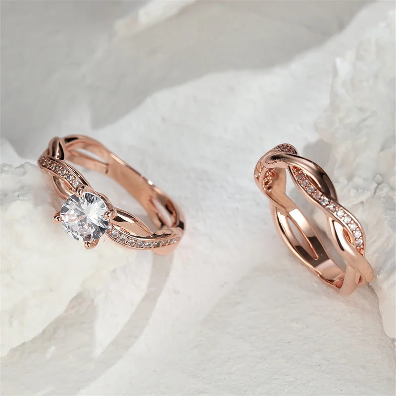 Elegant Zircon Wedding Ring Set for Women - Gold & Silver