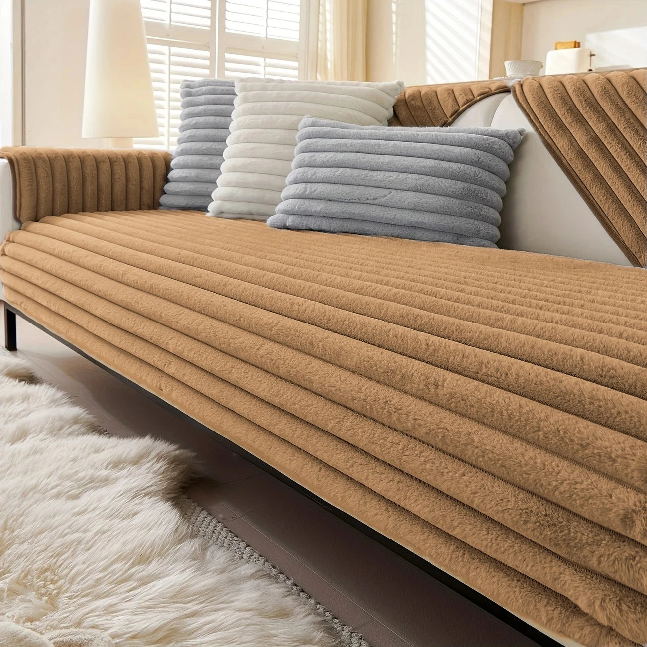 Plush Stripe Sofa Cover