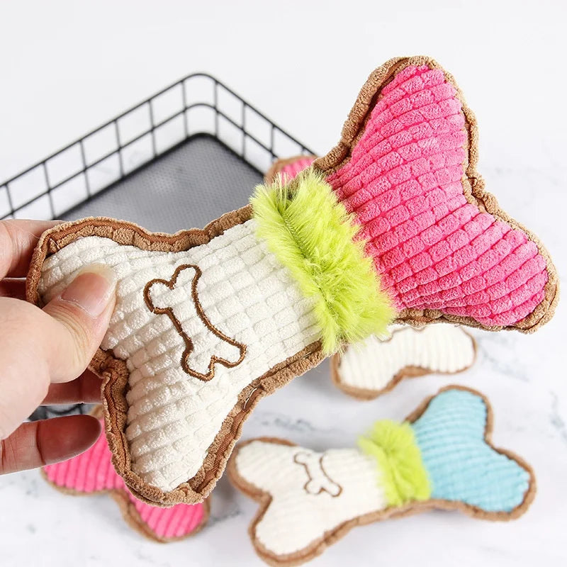 Plush Dog Squeaky Toy Bone