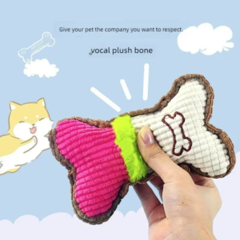 Plush Dog Squeaky Toy Bone