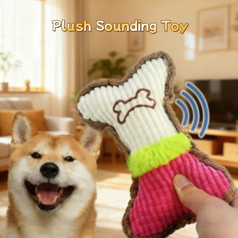 Plush Dog Squeaky Toy Bone