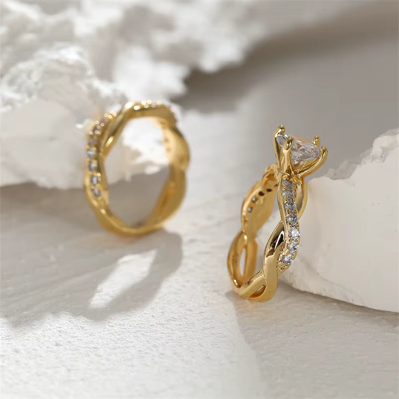 Elegant Zircon Wedding Ring Set for Women - Gold & Silver
