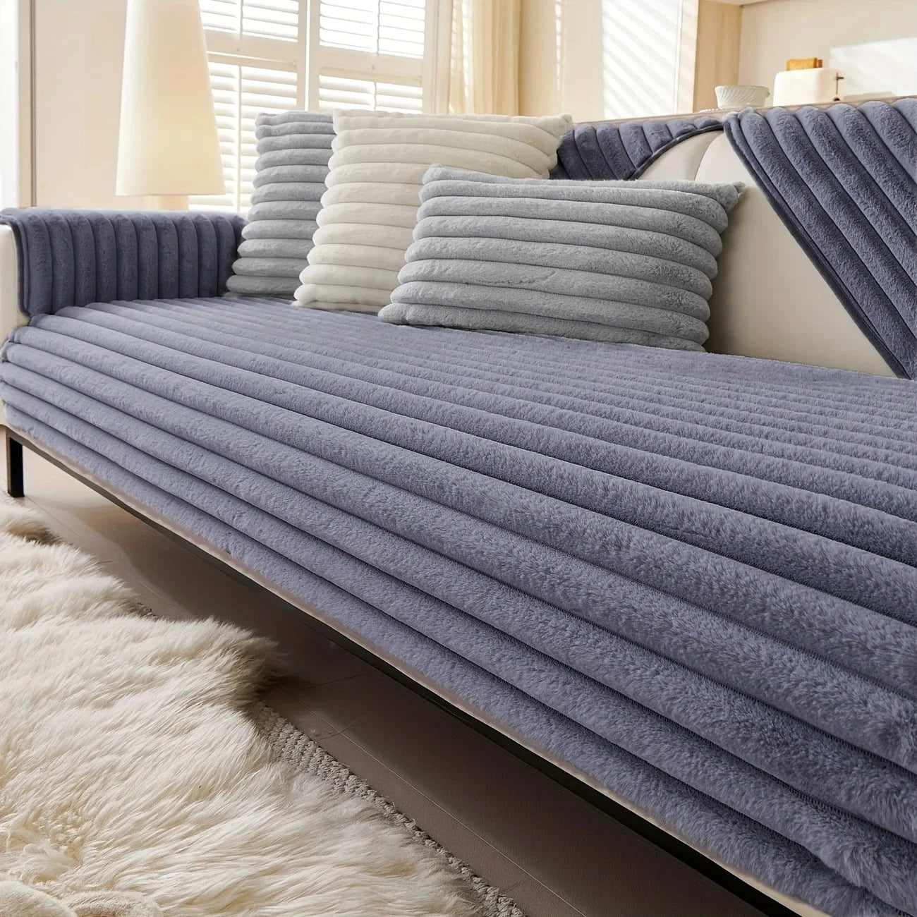 Plush Stripe Sofa Cover