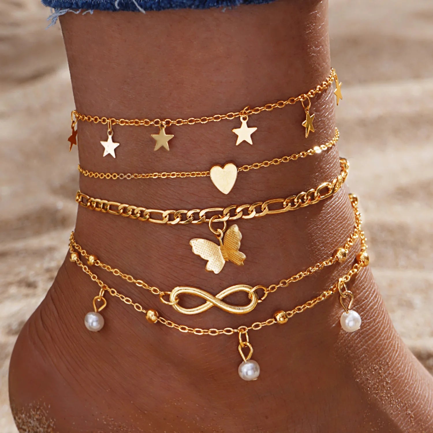 Gold Color Vintage Anklet Set