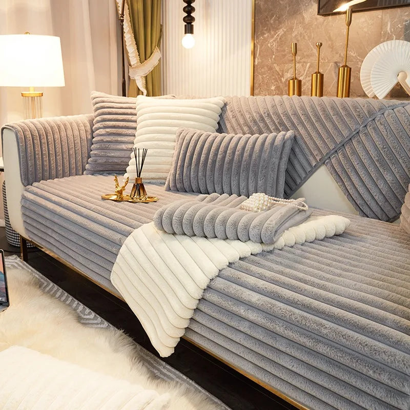 Plush Stripe Sofa Cover