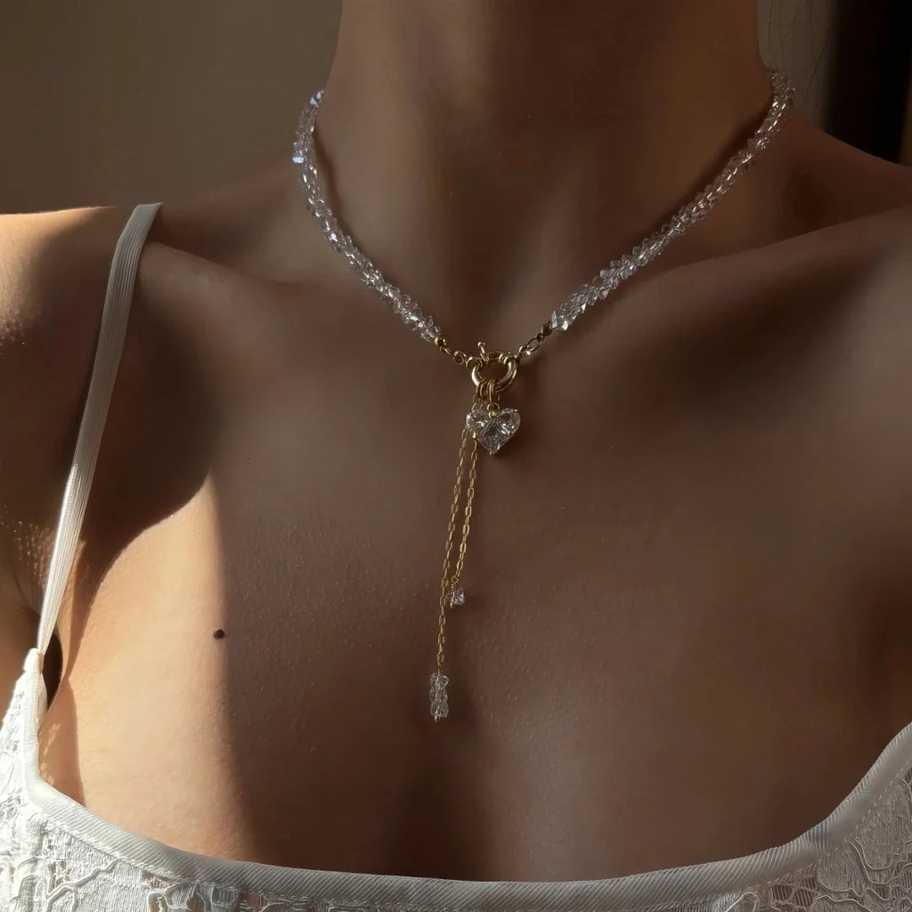 Crystal Heart Drop Necklace