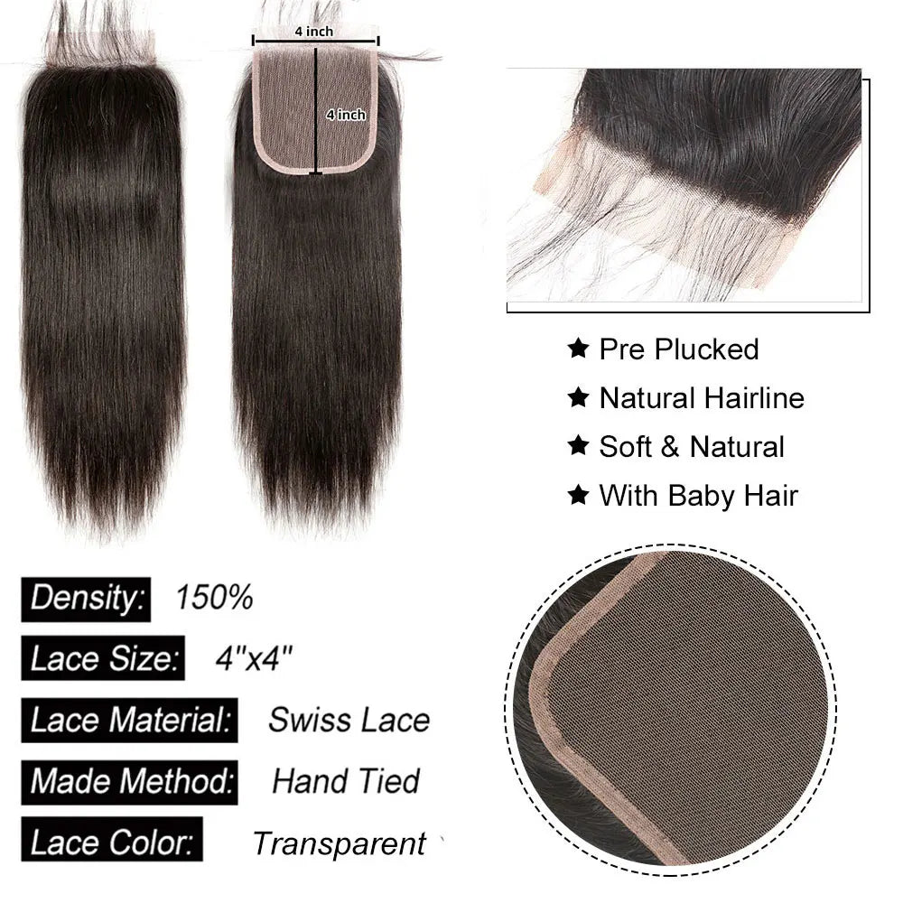 Straight Lace Closure Human Hair Extensions