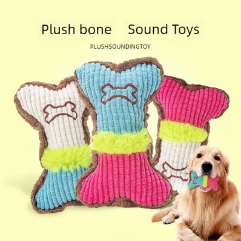 Plush Dog Squeaky Toy Bone