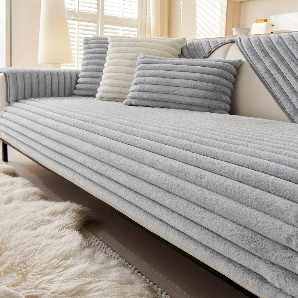 Plush Stripe Sofa Cover