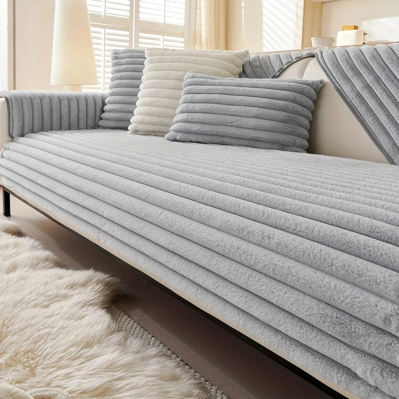 Plush Stripe Sofa Cover