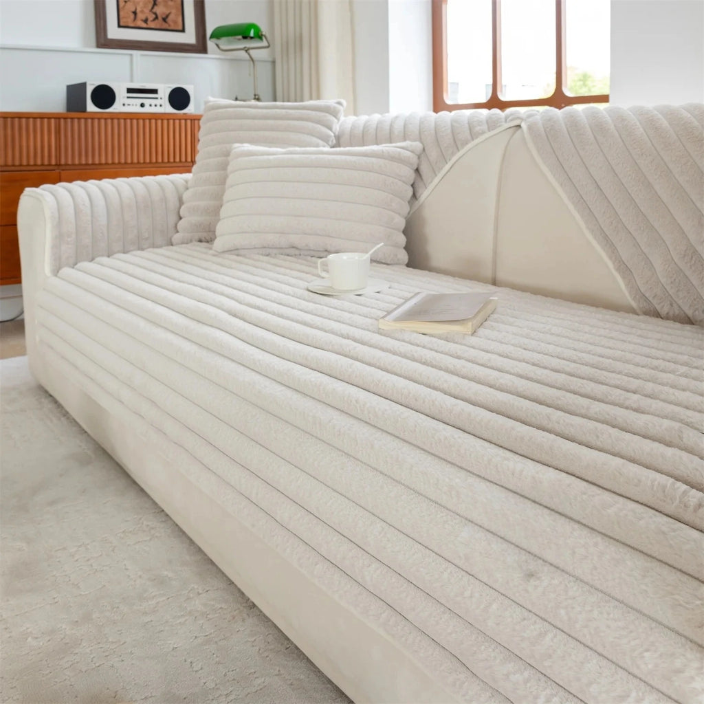 Plush Stripe Sofa Cover