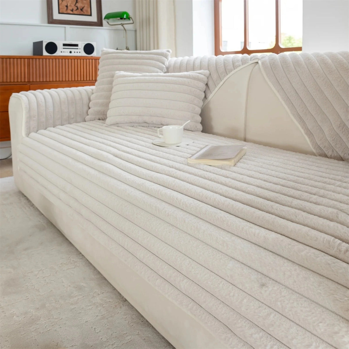 Plush Stripe Sofa Cover