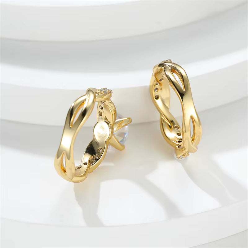 Elegant Zircon Wedding Ring Set for Women - Gold & Silver