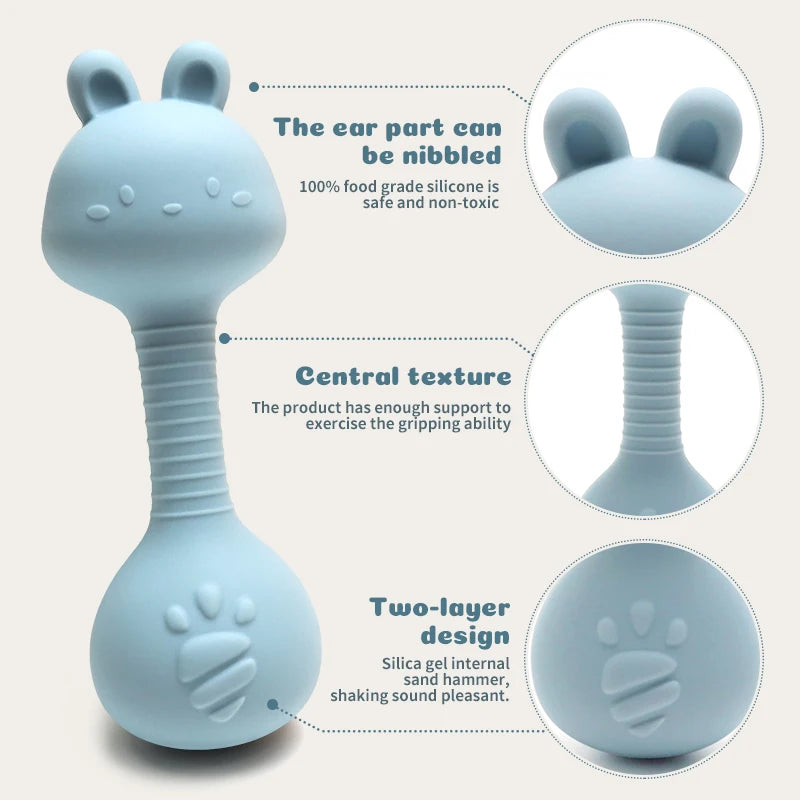 Food-Grade Baby Bunny Silicone Rattle Teether